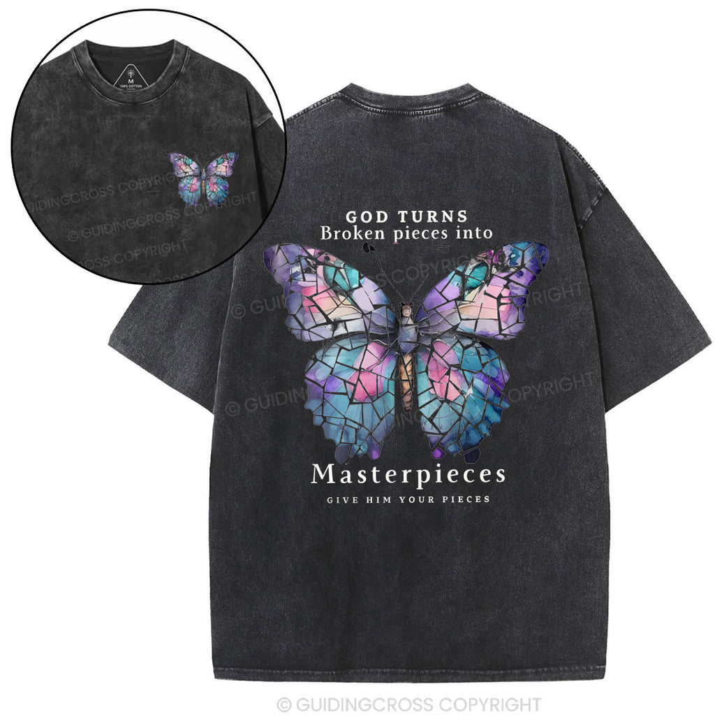 God Turns Broken Pieces Into Masterpieces Christian Washed T-Shirt