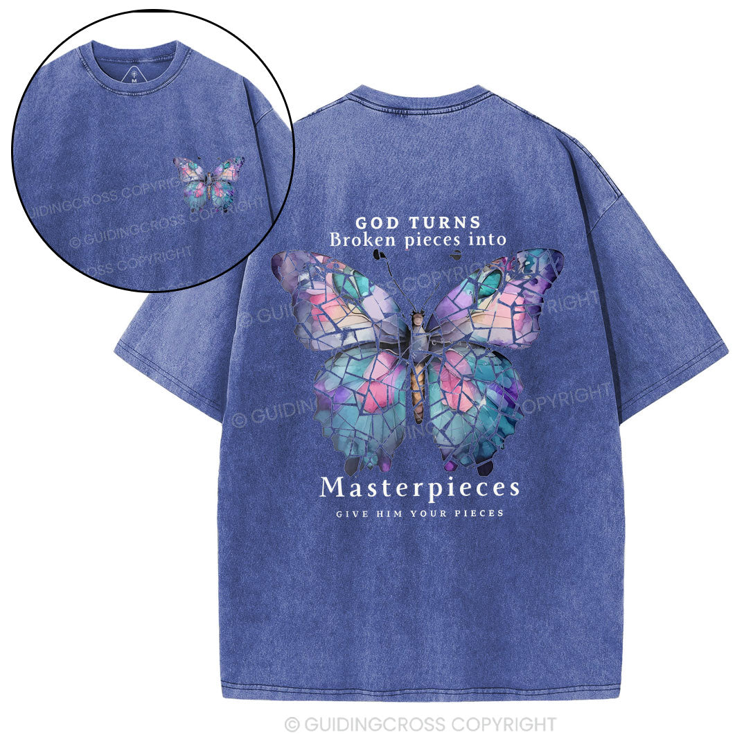 God Turns Broken Pieces Into Masterpieces Christian Washed T-Shirt