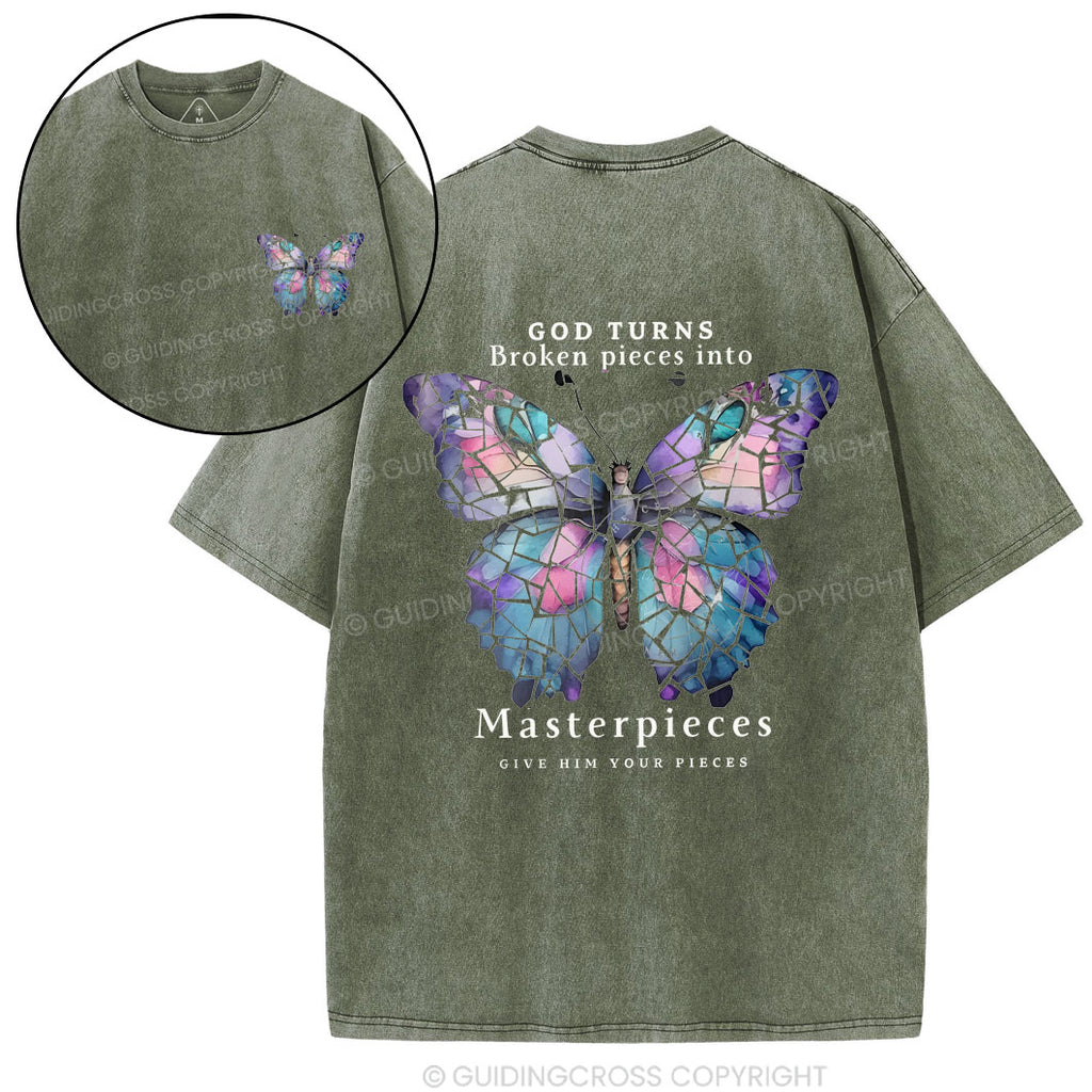 God Turns Broken Pieces Into Masterpieces Christian Washed T-Shirt