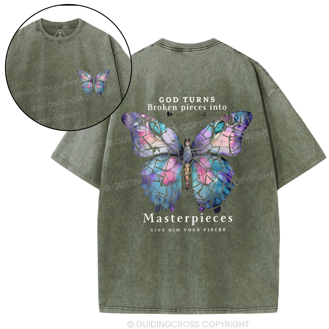 God Turns Broken Pieces Into Masterpieces Christian Washed T-Shirt