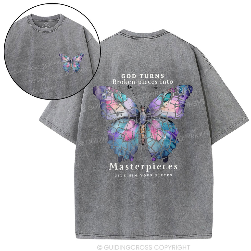 God Turns Broken Pieces Into Masterpieces Christian Washed T-Shirt