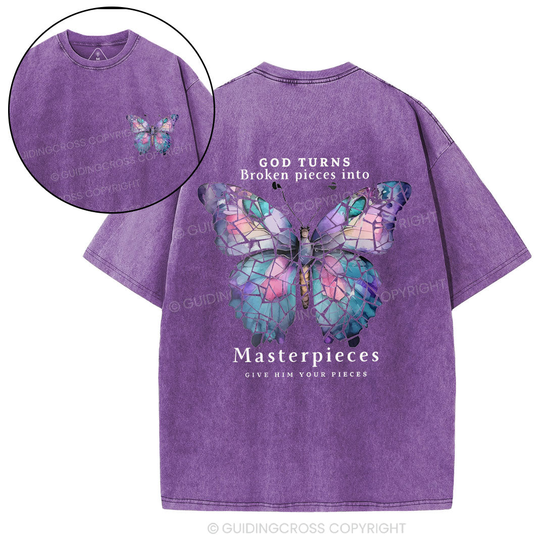 God Turns Broken Pieces Into Masterpieces Christian Washed T-Shirt