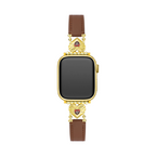 14k Gold / Platinum Plated Heart Adorned Leather Watch Band