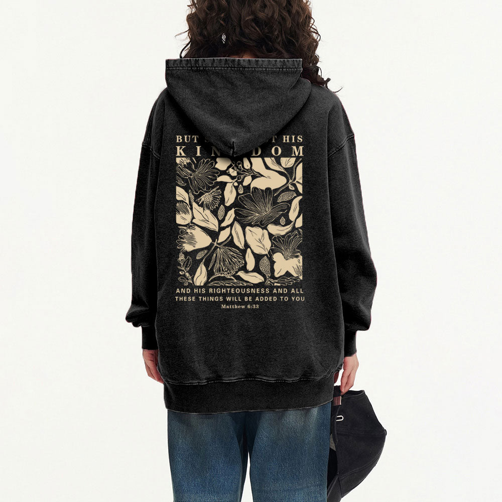 But Seek First His Kingdom Christian Washed Hoodie