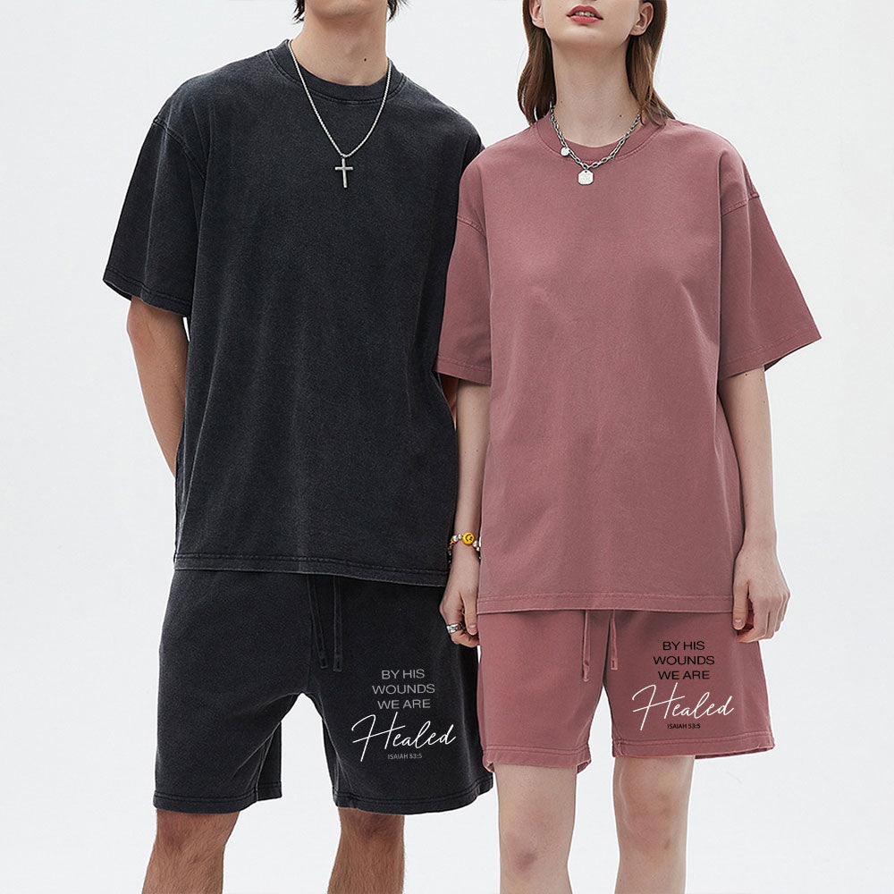 By His Wounds Christian Washed Shorts