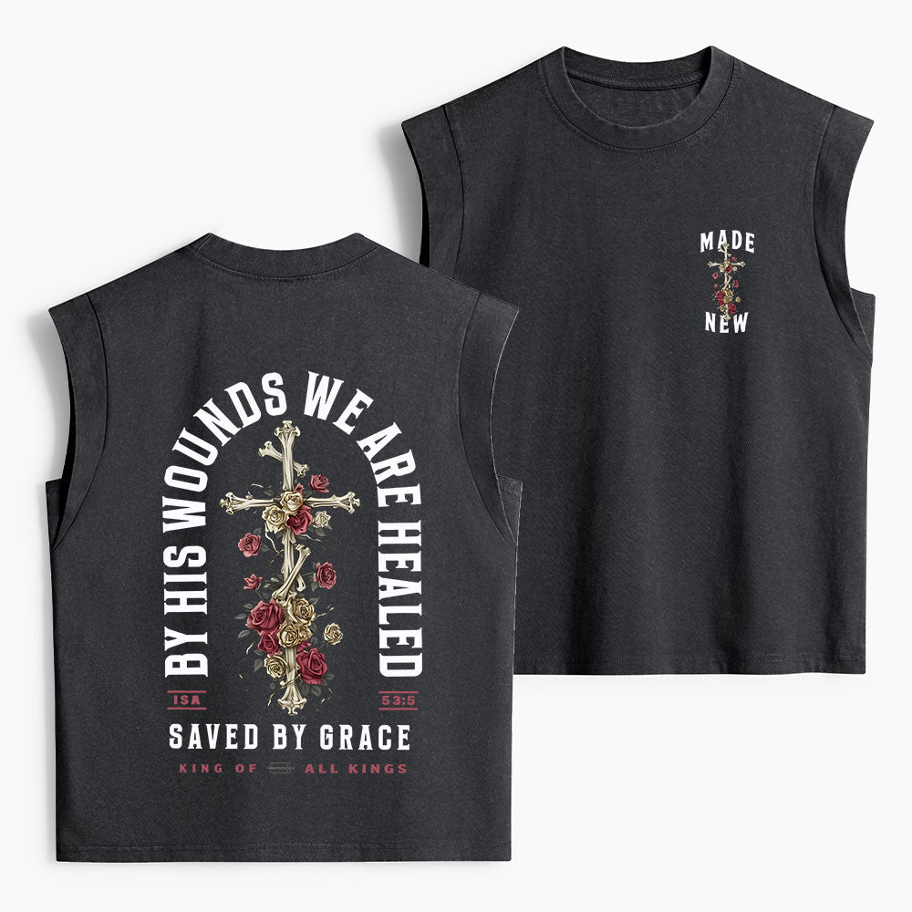 By His Wounds We Are Healed Christian Women's Washed Tank Top