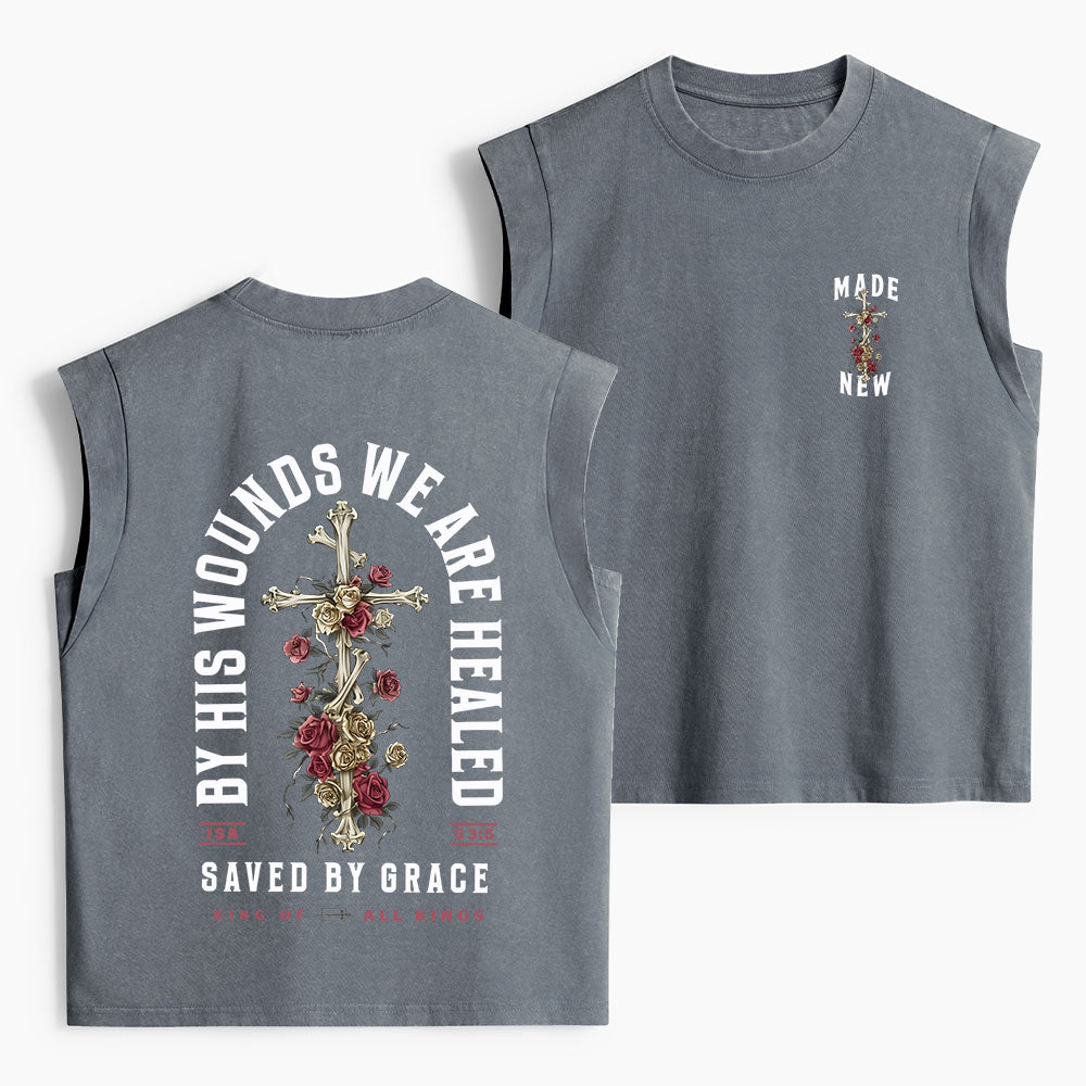 By His Wounds We Are Healed Christian Women's Washed Tank Top
