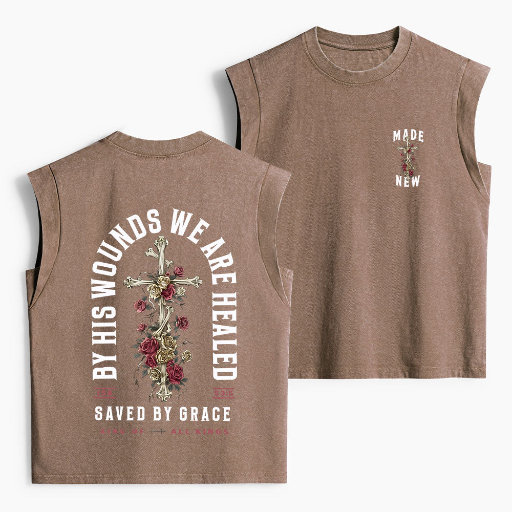 By His Wounds We Are Healed Christian Women's Washed Tank Top