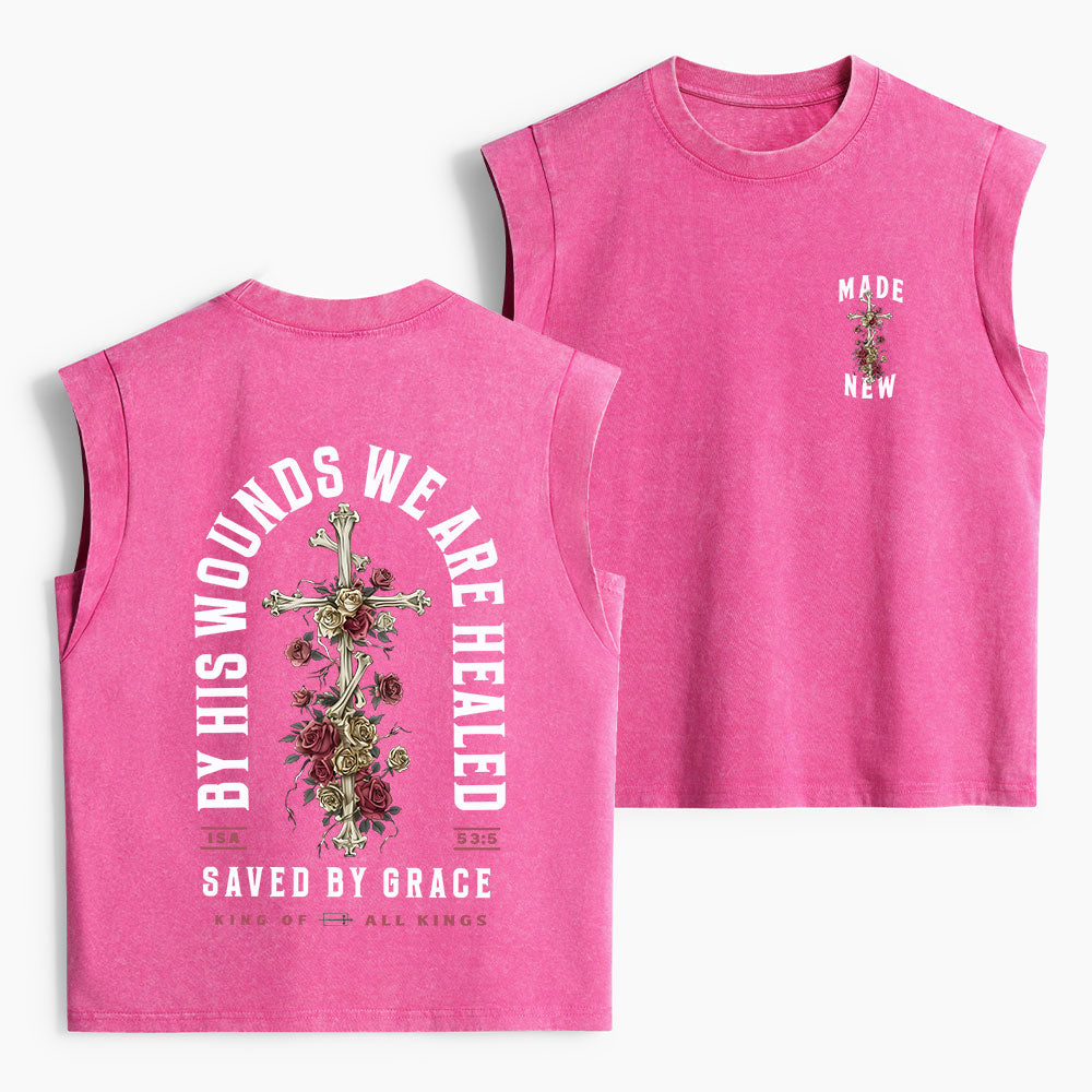 By His Wounds We Are Healed Christian Women's Washed Tank Top