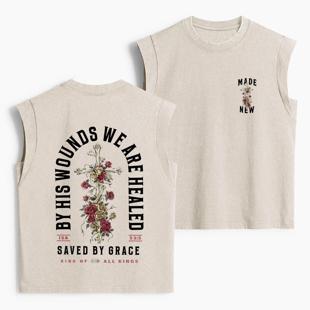 By His Wounds We Are Healed Christian Women's Washed Tank Top