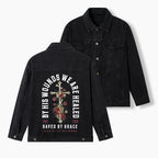 By His Wounds We Are Healed Christian Denim Jacket