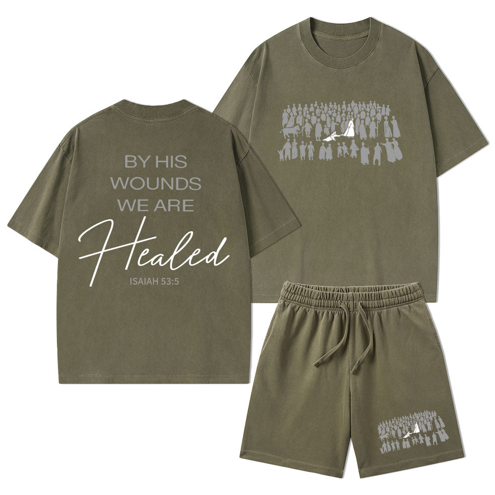 By His Wounds We Are Healed Christian Washed T-Shirt & Shorts