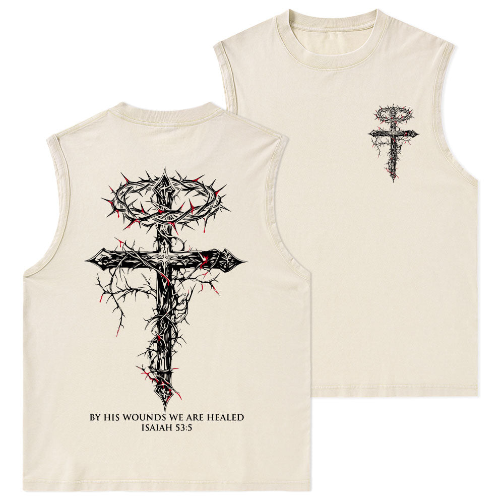 By His Wounds We Are Healed Christian Washed Tank Top