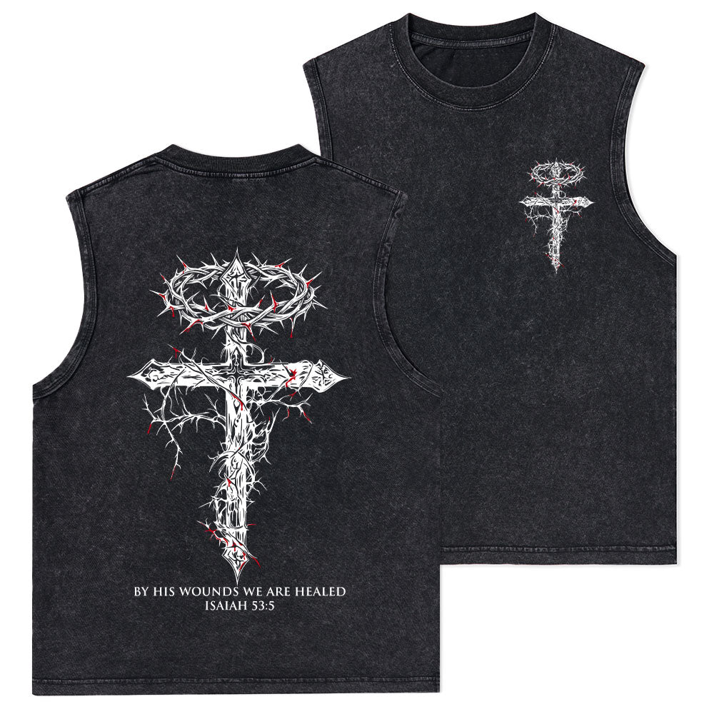 By His Wounds We Are Healed Christian Washed Tank Top