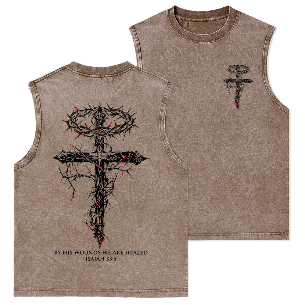 By His Wounds We Are Healed Christian Washed Tank Top
