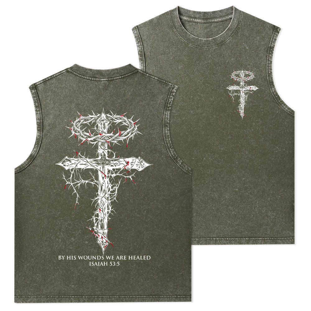 By His Wounds We Are Healed Christian Washed Tank Top