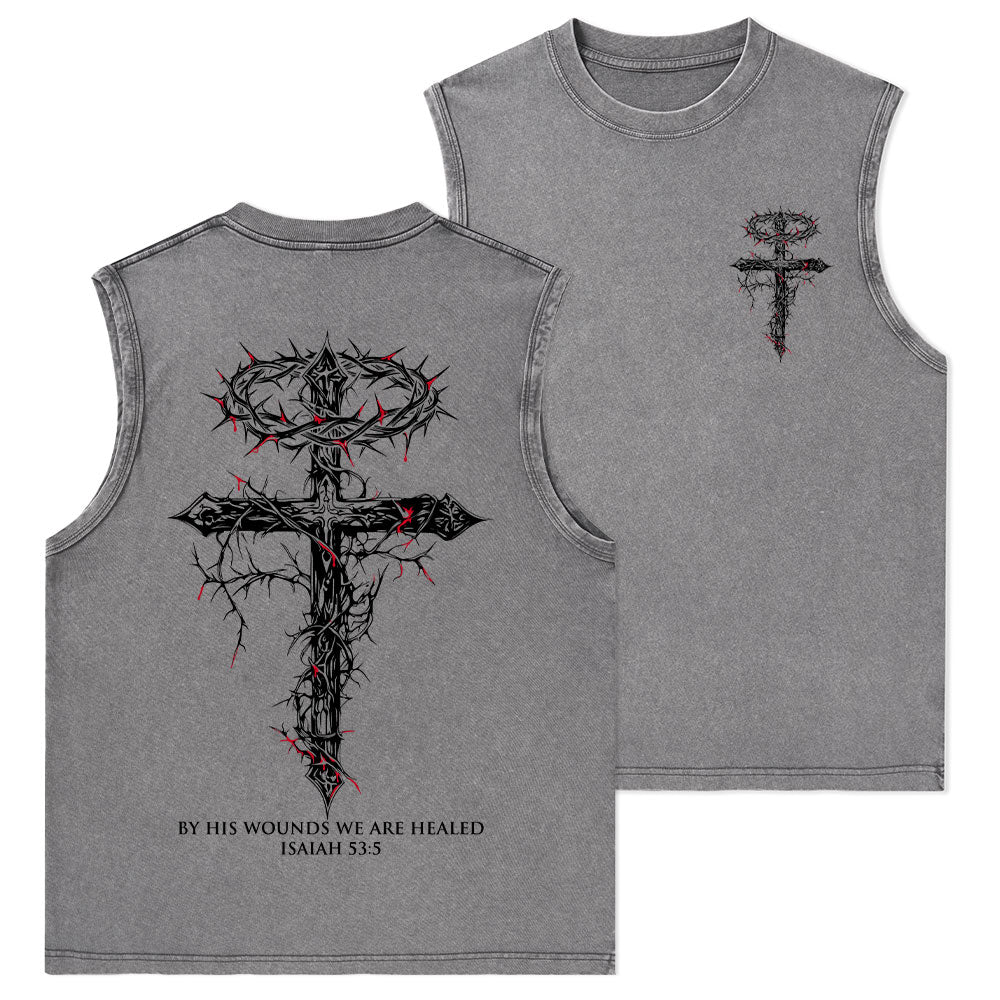 By His Wounds We Are Healed Christian Washed Tank Top