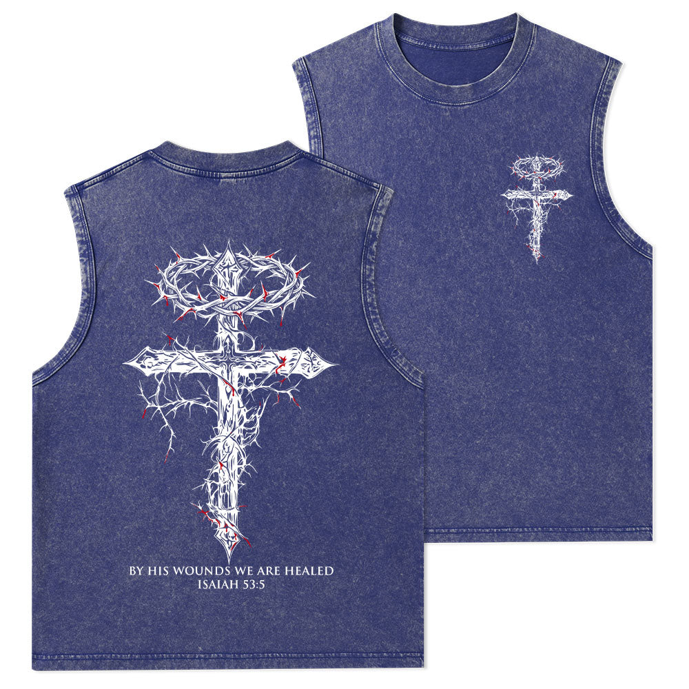 By His Wounds We Are Healed Christian Washed Tank Top