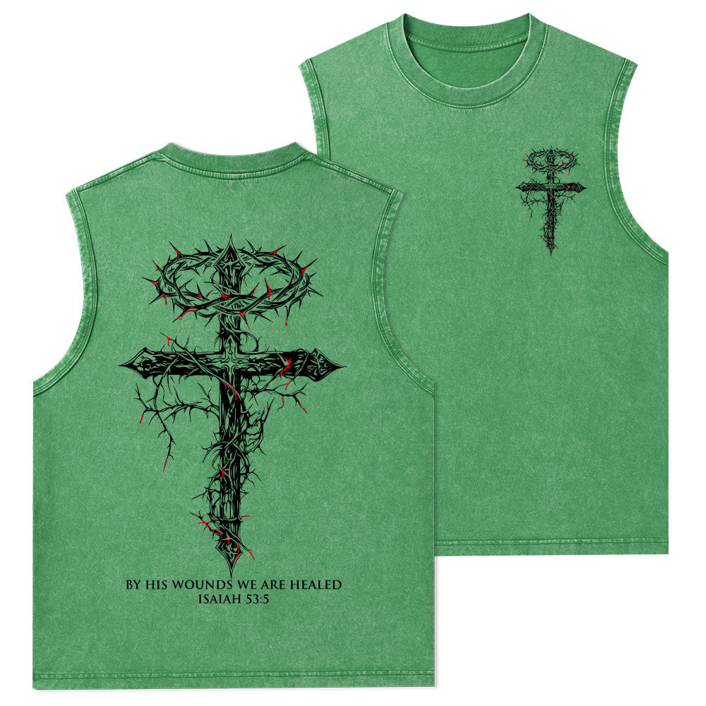 By His Wounds We Are Healed Christian Washed Tank Top