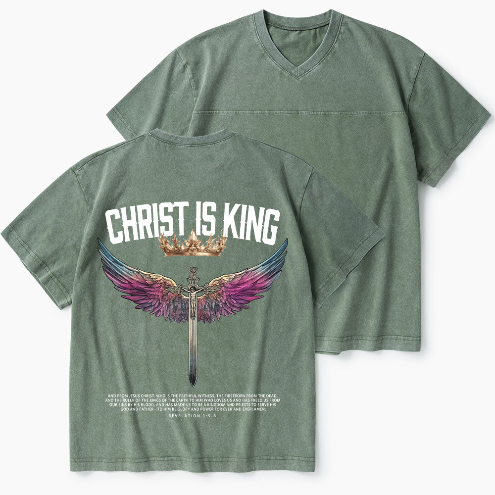Christ Is King Christian Washed V-Neck T-Shirt