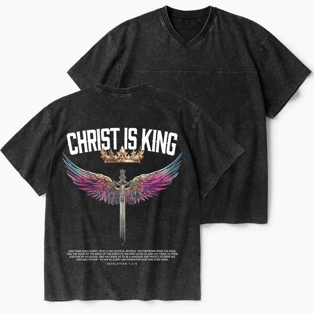 Christ Is King Christian Washed V-Neck T-Shirt
