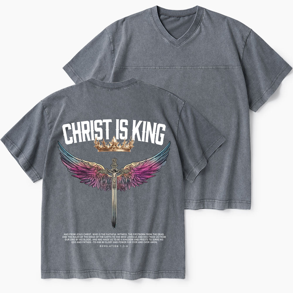 Christ Is King Christian Washed V-Neck T-Shirt