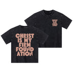 Christ Is My Firm Foundation Christian Kid Washed T-Shirt