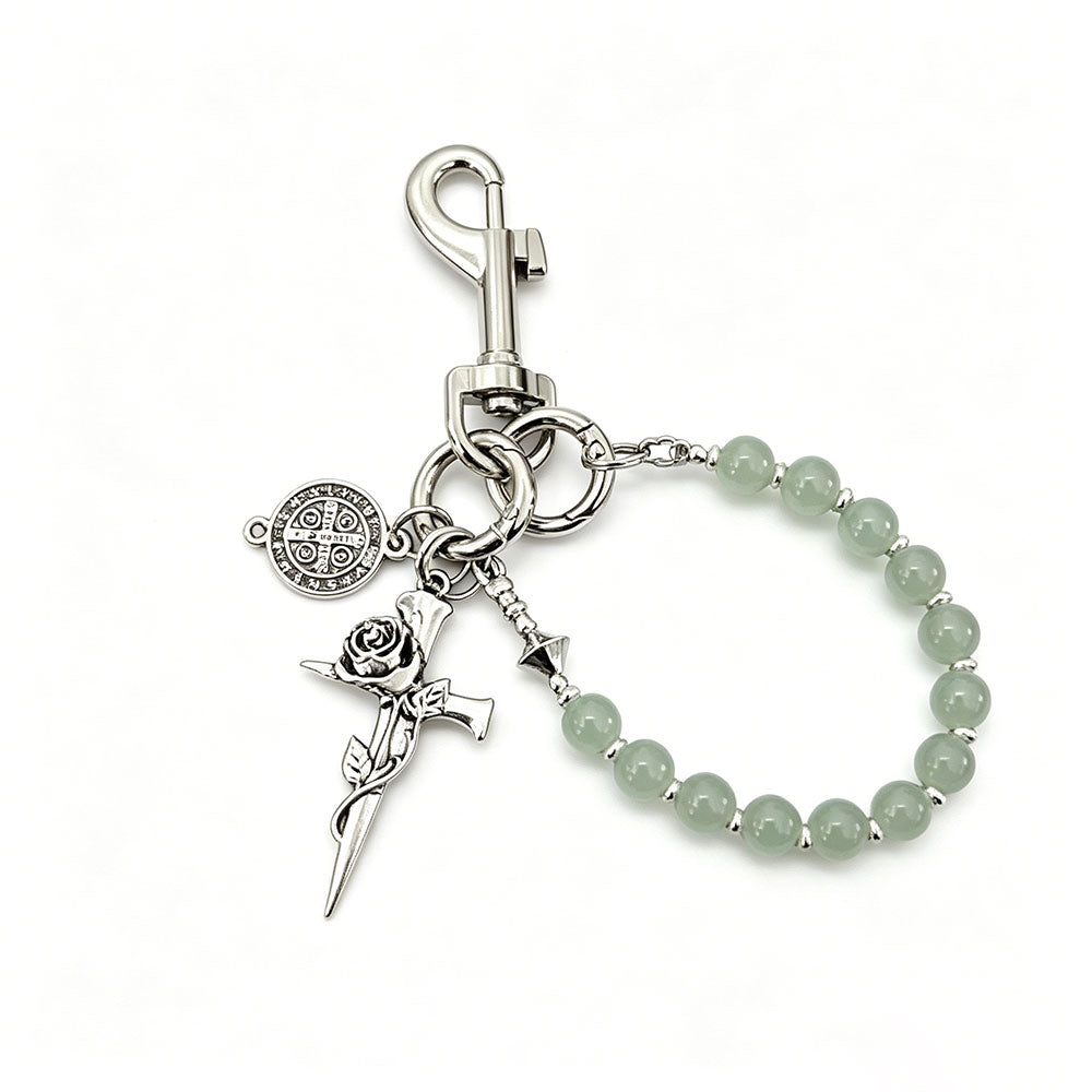Christian Imitation Jade Resin Bead Rose Cross Waist Pendant