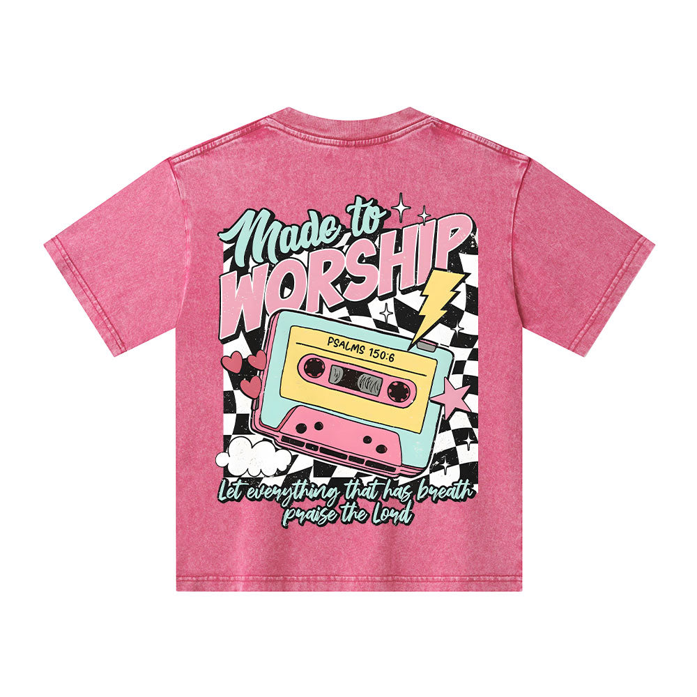 Made To Worship Christian Kid Washed T-Shirt