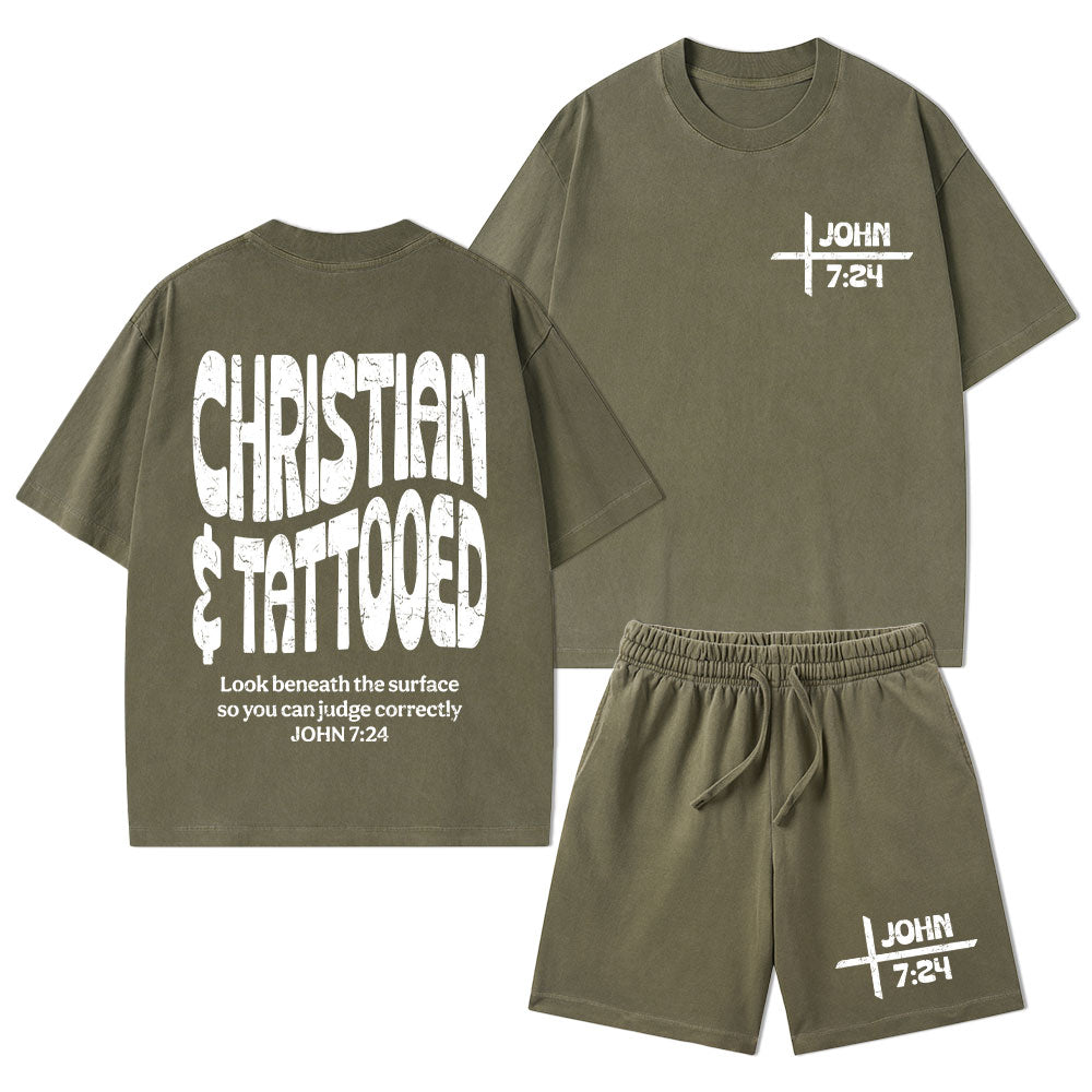 Christian & Tattooed Christian Washed T-Shirt & Shorts