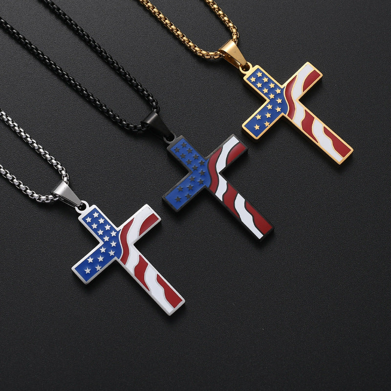 Colorblocked Flag Cross Christian Necklace