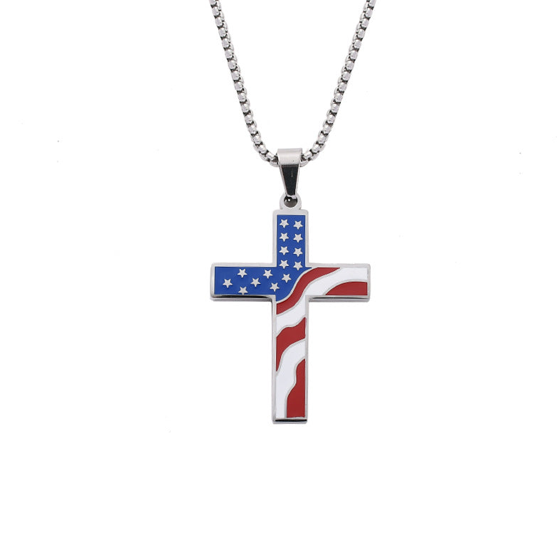 Colorblocked Flag Cross Christian Necklace