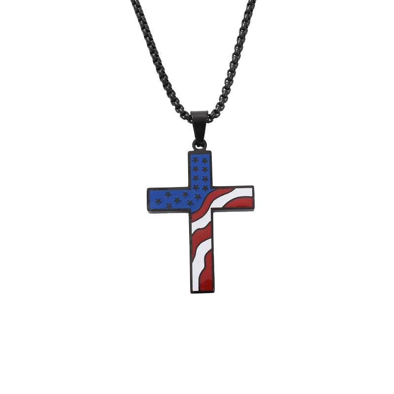 Colorblocked Flag Cross Christian Necklace