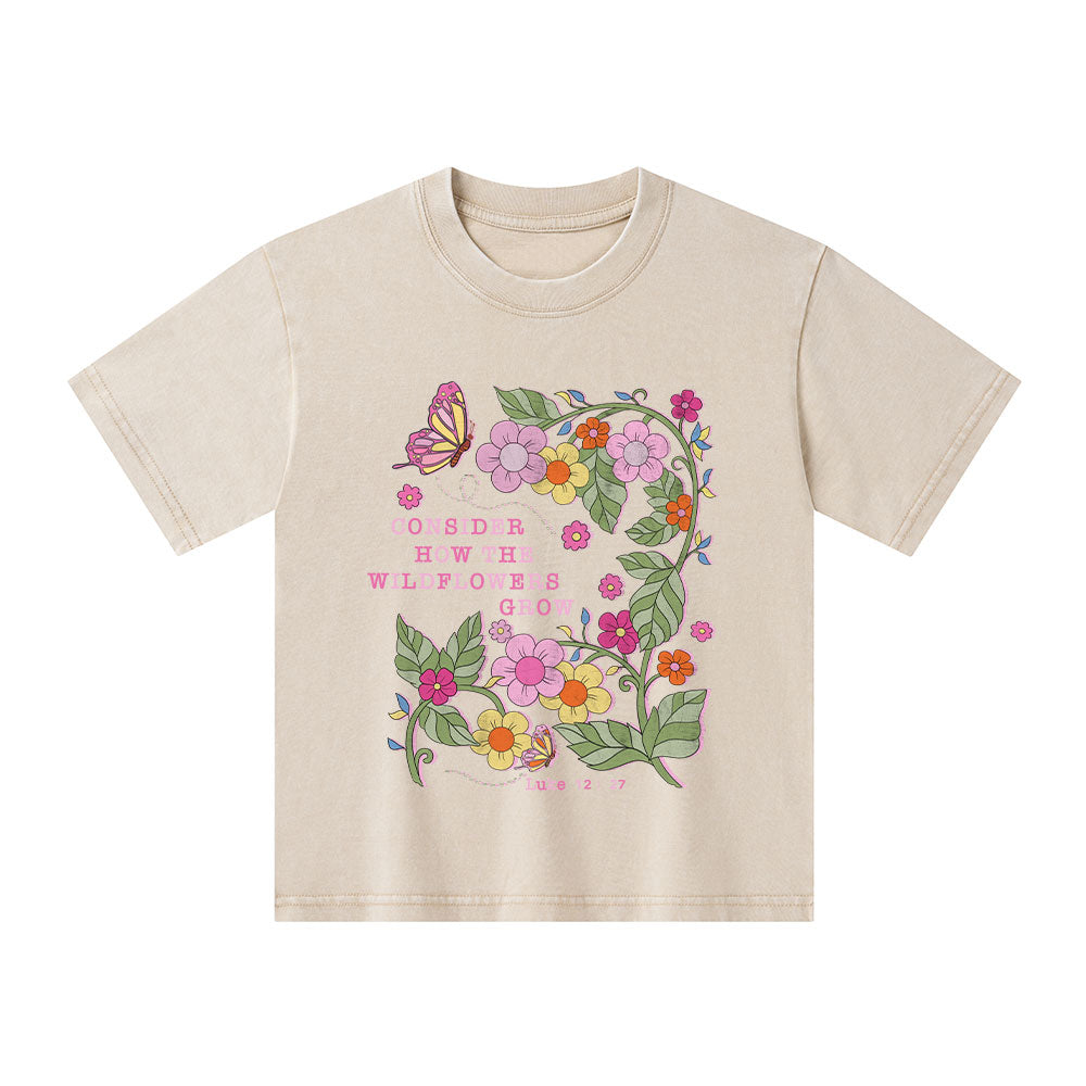 Consider How The Wildflowers Grow Christian Kid Washed T-Shirt