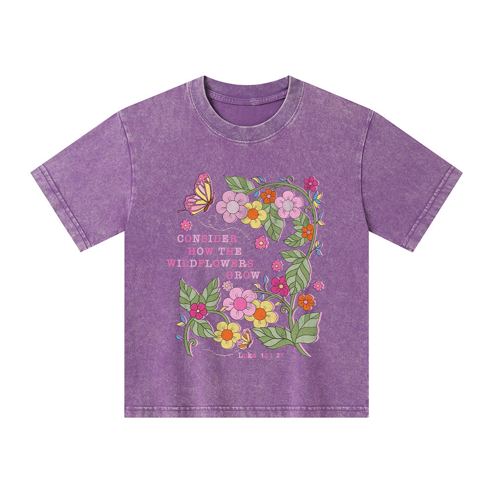 Consider How The Wildflowers Grow Christian Kid Washed T-Shirt