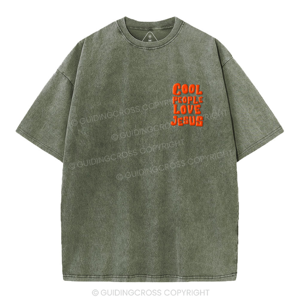 Cool People  Love Jesus Christian Puff Printed Washed T-Shirt