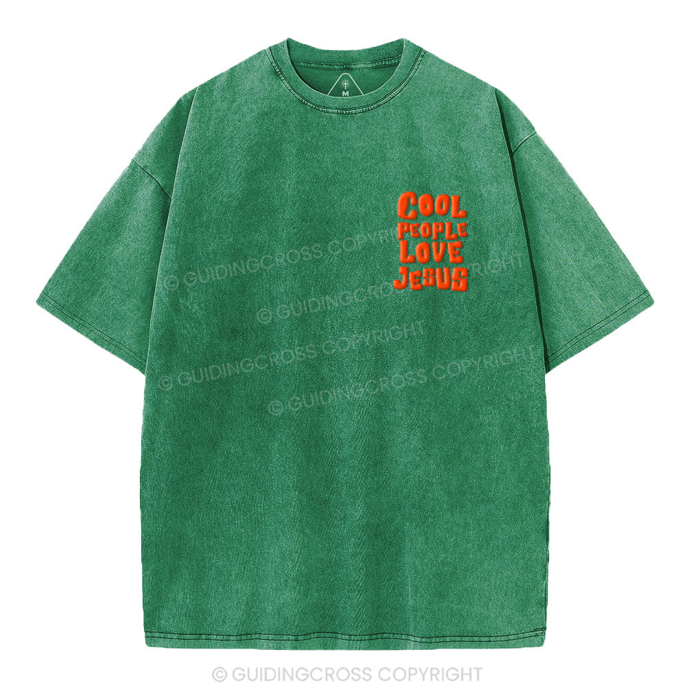 Cool People  Love Jesus Christian Puff Printed Washed T-Shirt