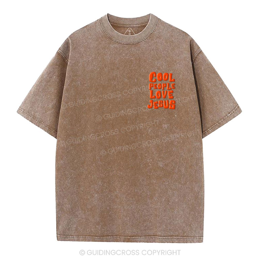 Cool People  Love Jesus Christian Puff Printed Washed T-Shirt