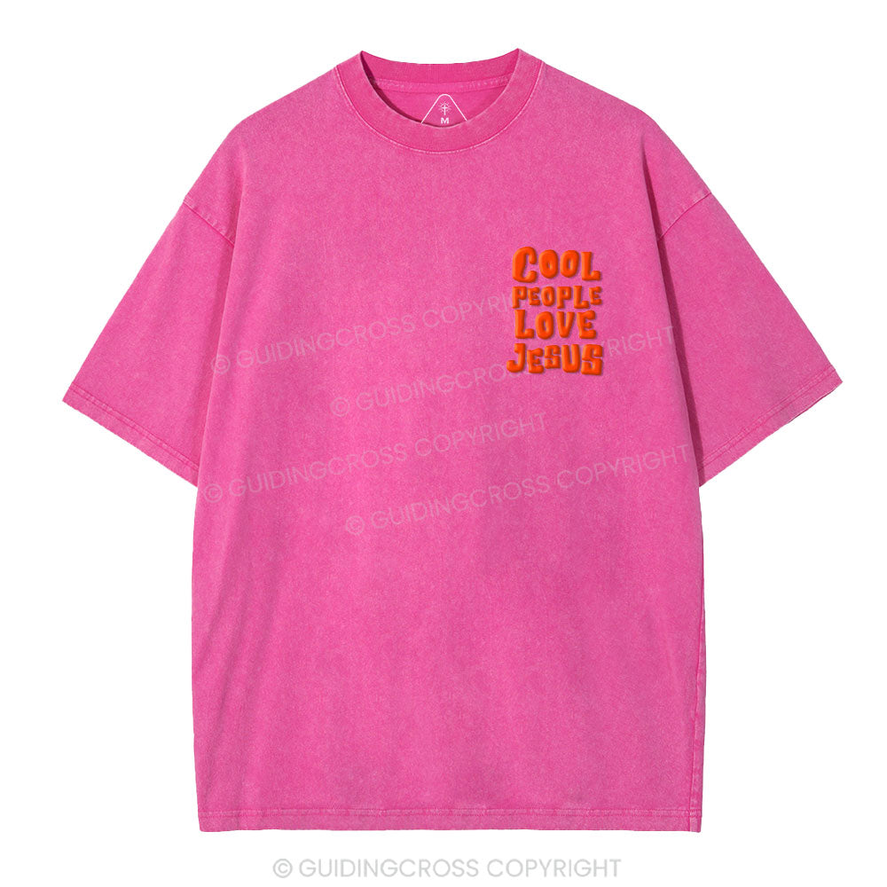 Cool People  Love Jesus Christian Puff Printed Washed T-Shirt