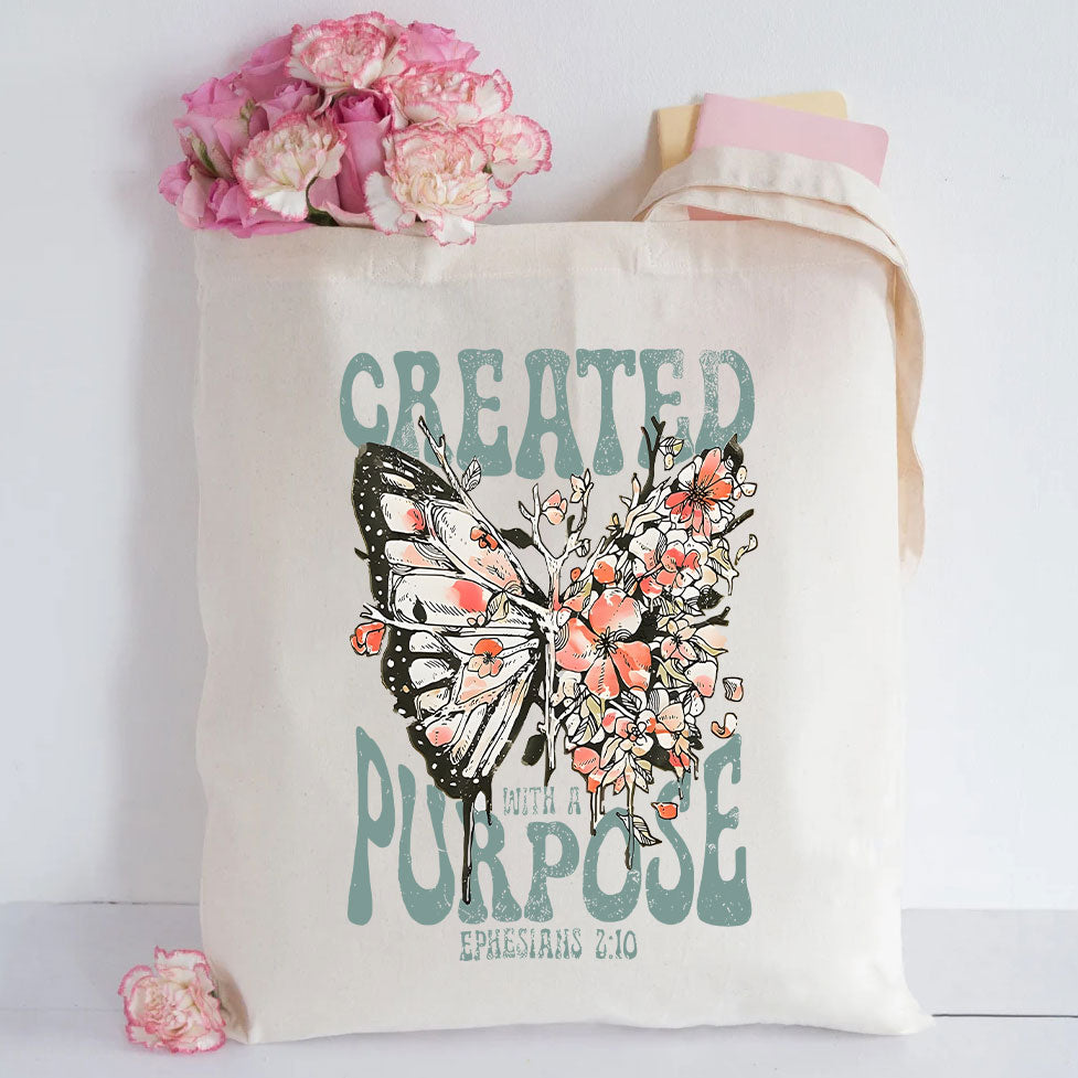 Created With A Purpose Christian Canvas Tote Bag