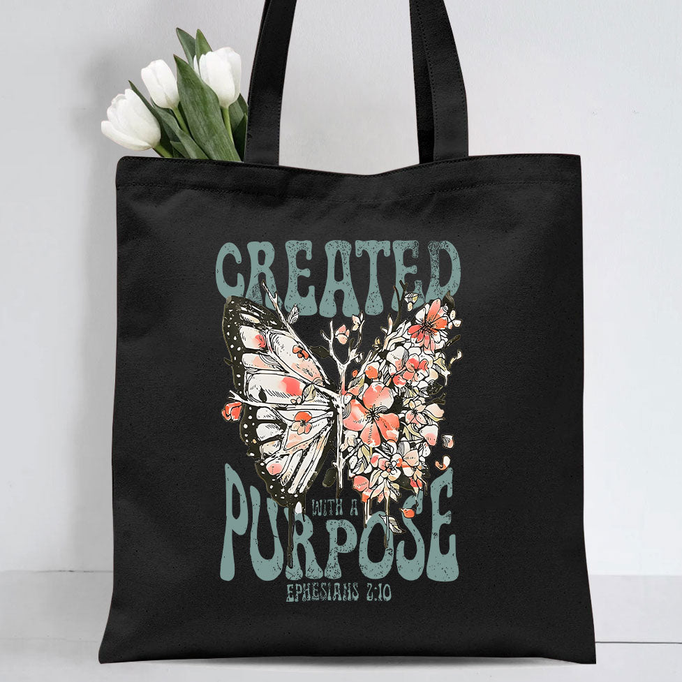 Created With A Purpose Christian Canvas Tote Bag