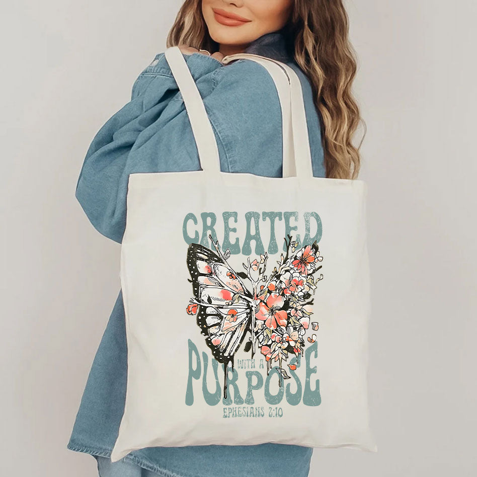 Created With A Purpose Christian Canvas Tote Bag