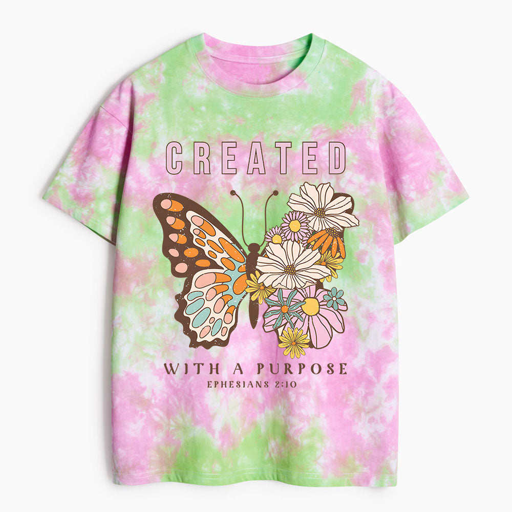 Created With A Purpose Christian Heavy Cotton Tie Dye T-Shirt
