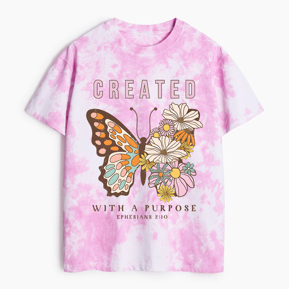 Created With A Purpose Christian Heavy Cotton Tie Dye T-Shirt