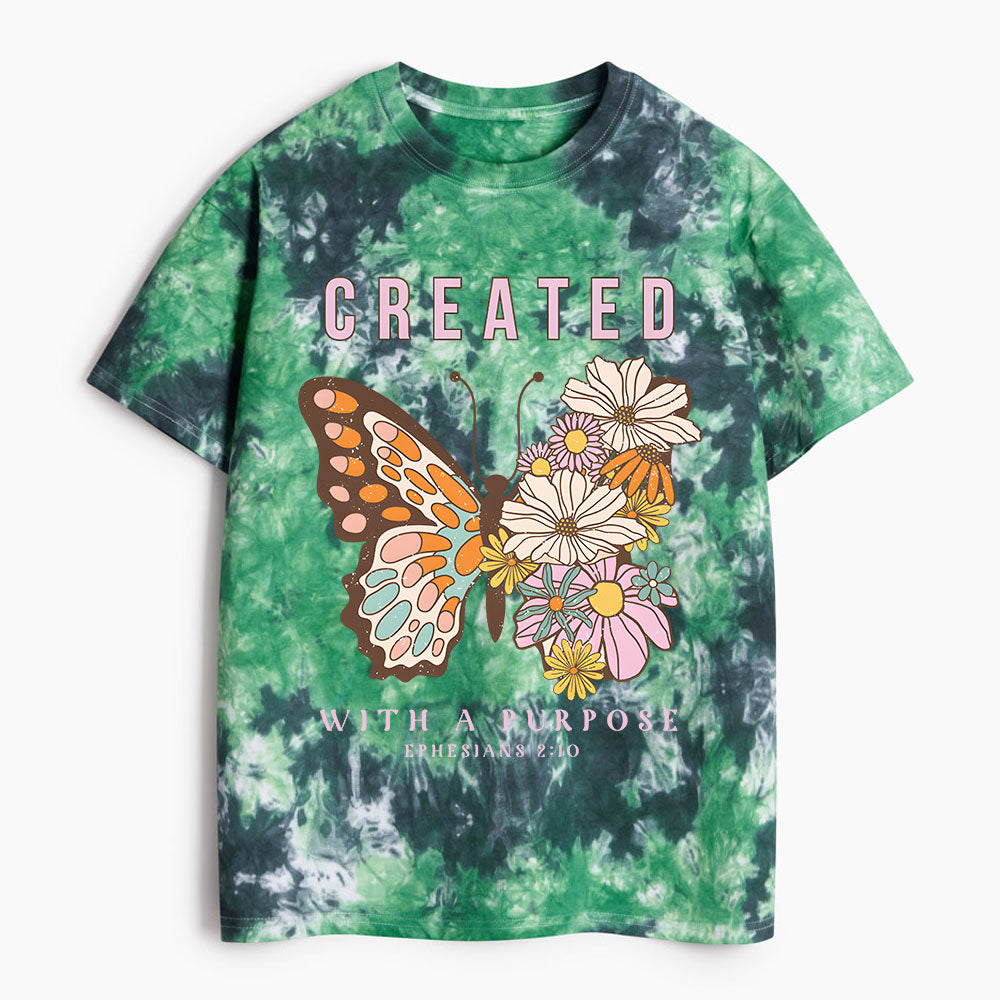Created With A Purpose Christian Heavy Cotton Tie Dye T-Shirt