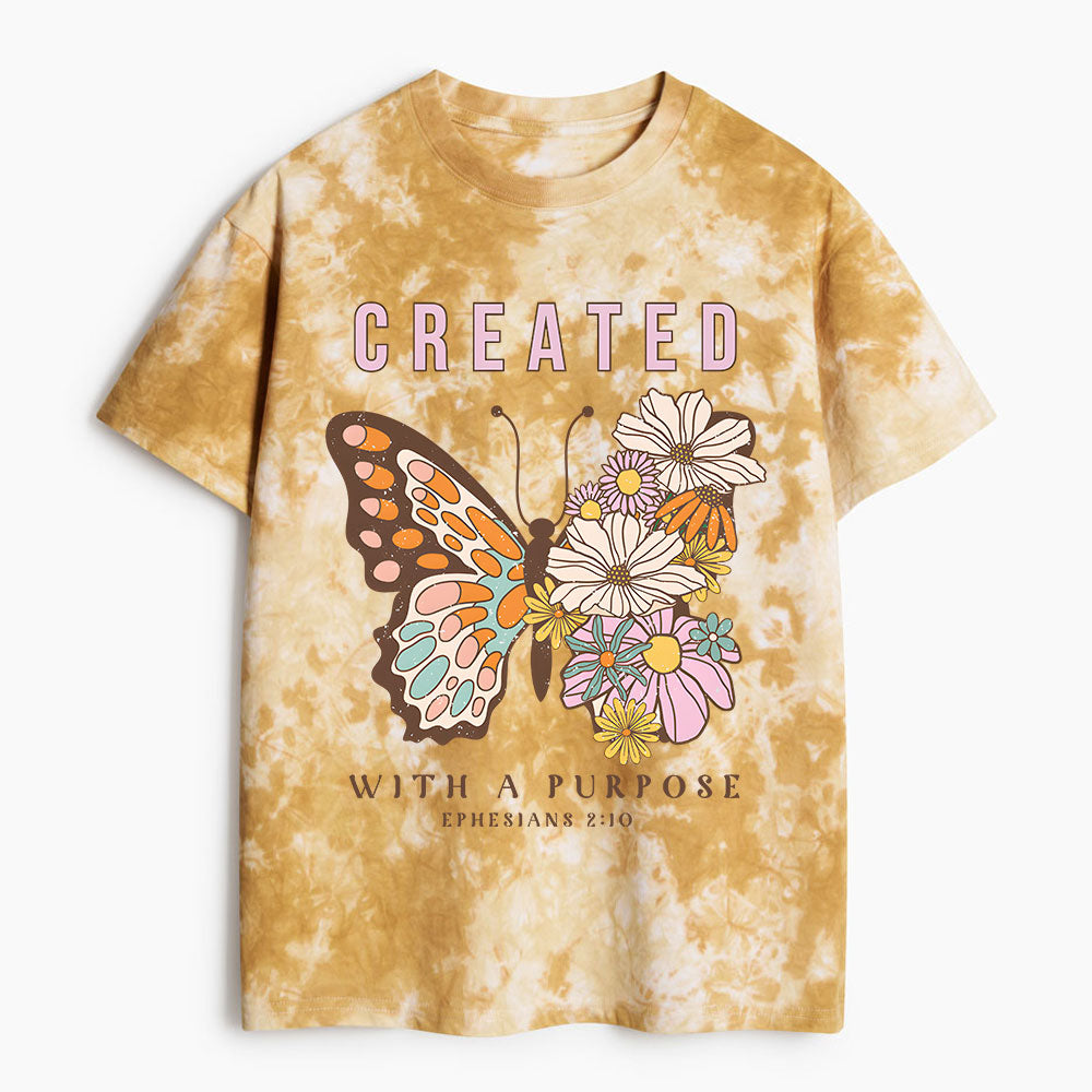 Created With A Purpose Christian Heavy Cotton Tie Dye T-Shirt