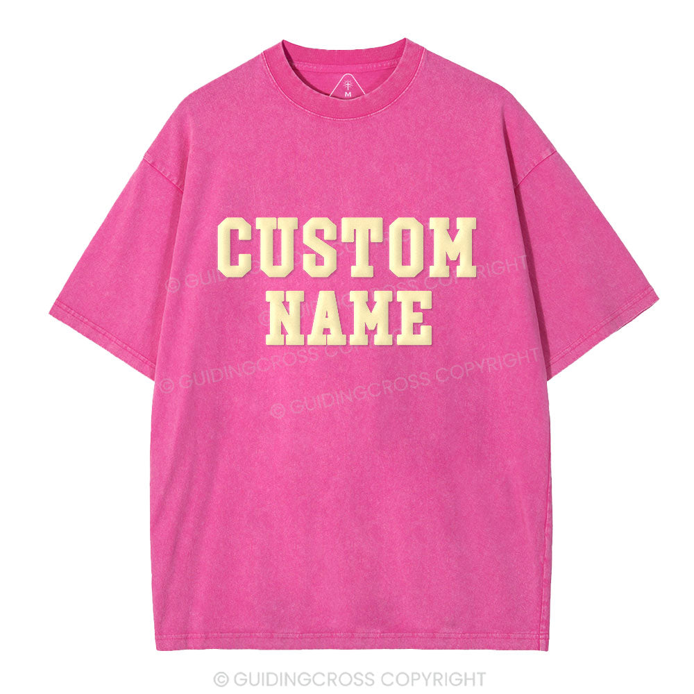 Custom Name Christian Puff Printed Washed T-Shirt