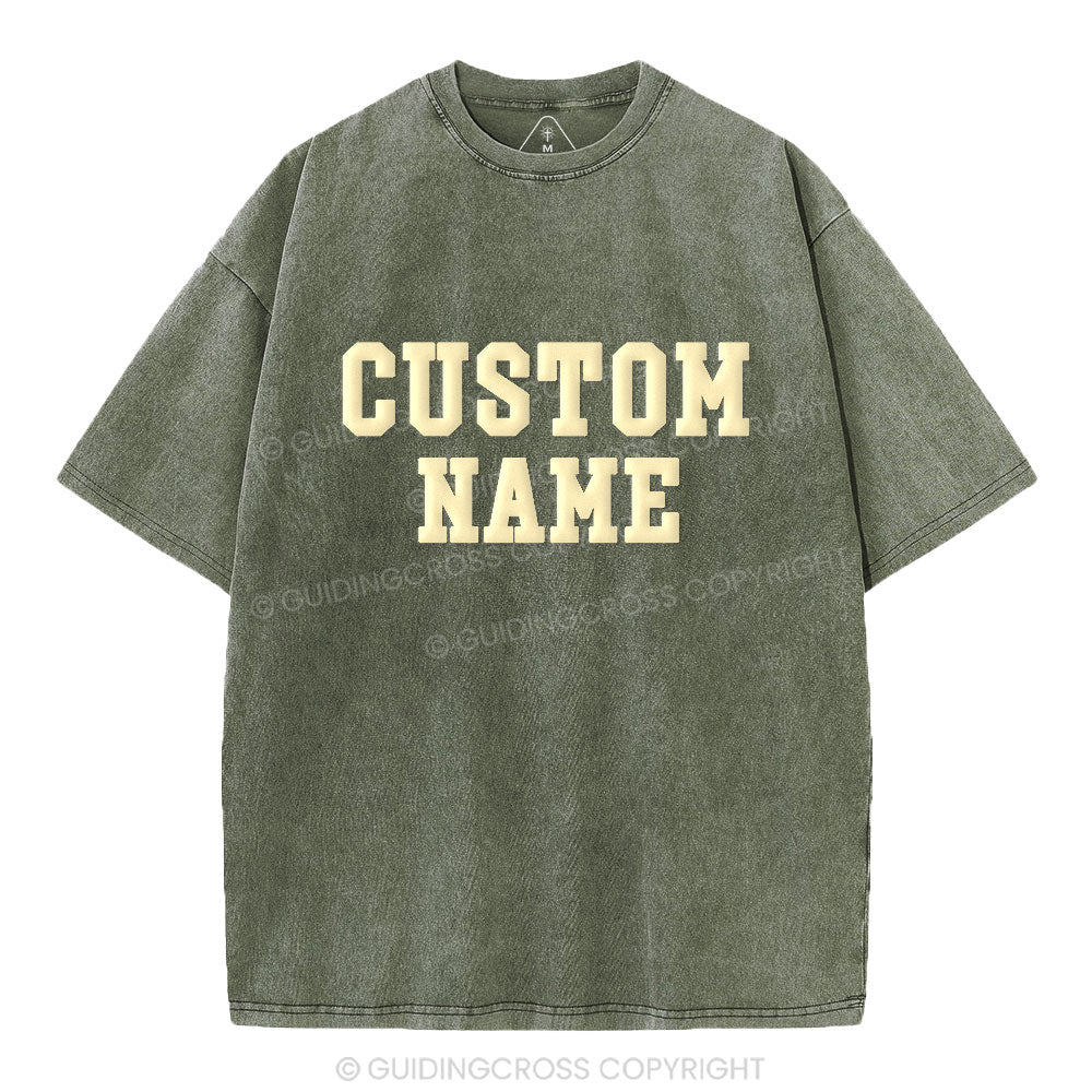 Custom Name Christian Puff Printed Washed T-Shirt