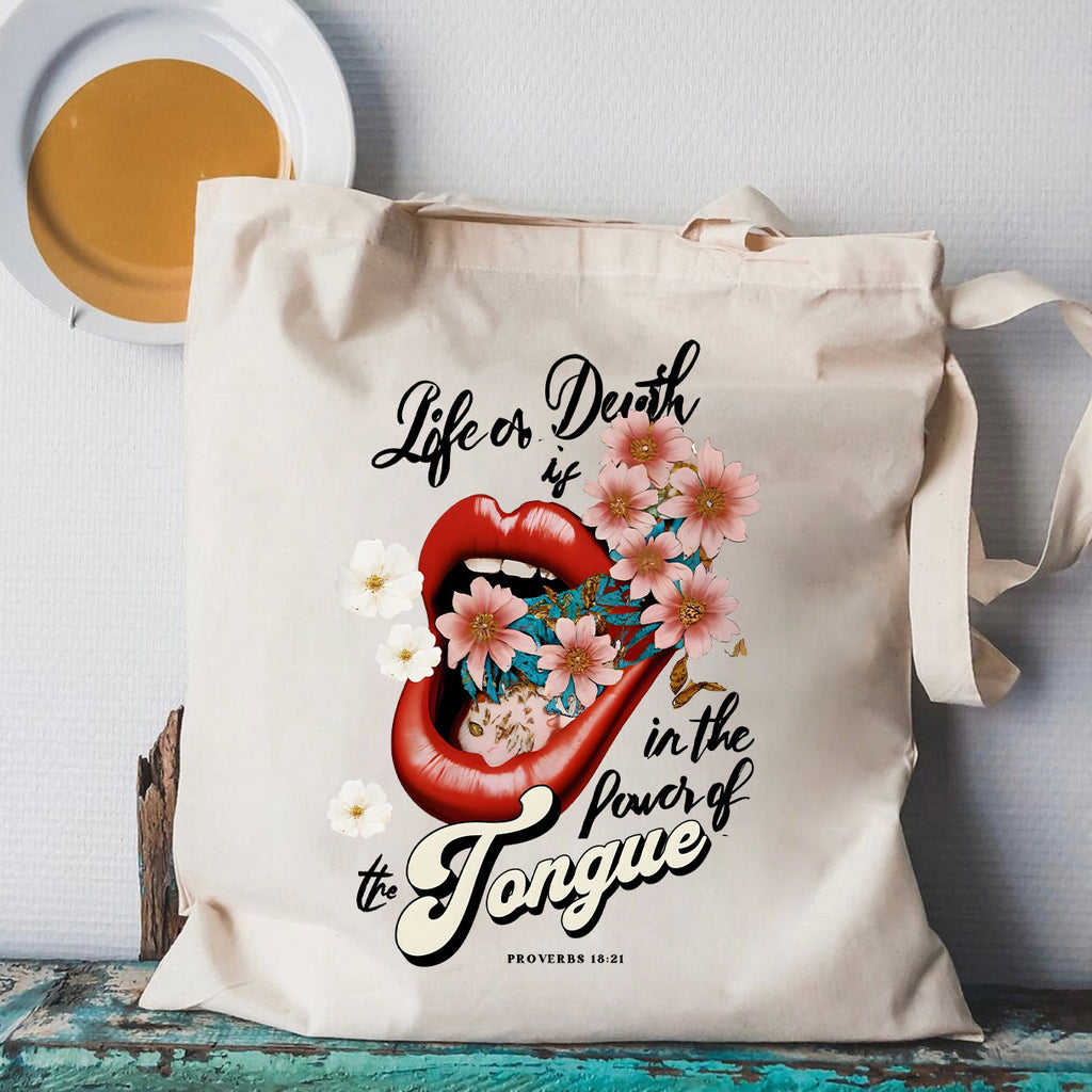 Death And Life Is In The Power Of The Tongue Christian Canvas Tote Bag