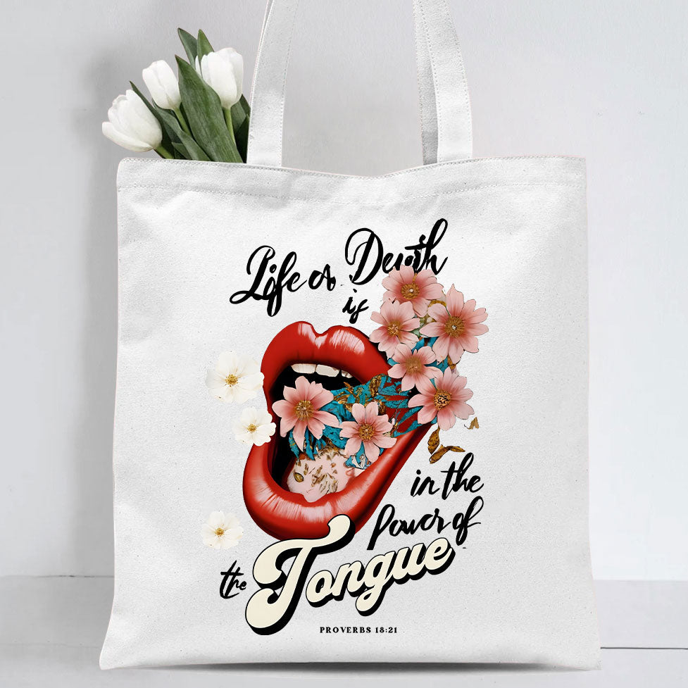 Death And Life Is In The Power Of The Tongue Christian Canvas Tote Bag